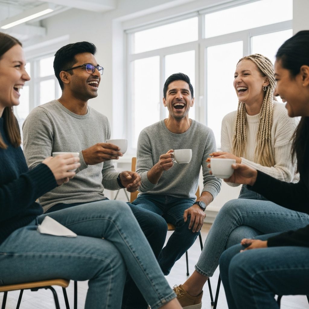 Colleagues enjoying coffee together
